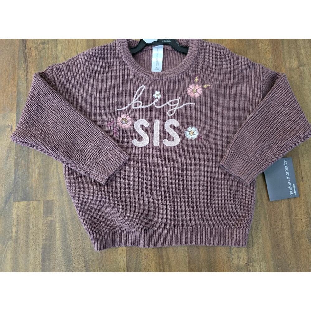 Modern Moments By Gerber Baby Girls "Big Sis" Knit Sweater NWT Plum